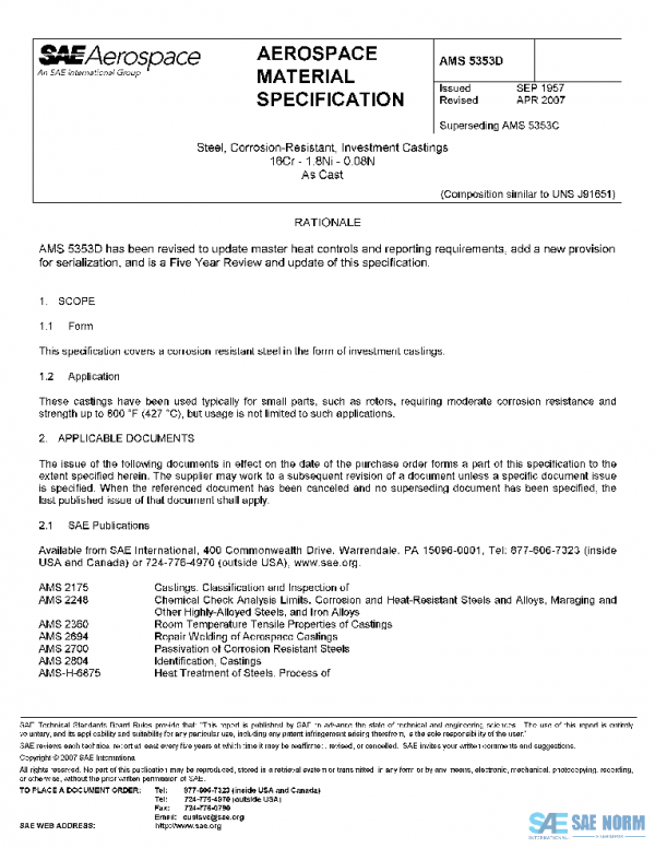 SAE AMS5353D PDF SAE AMS5353D PDF