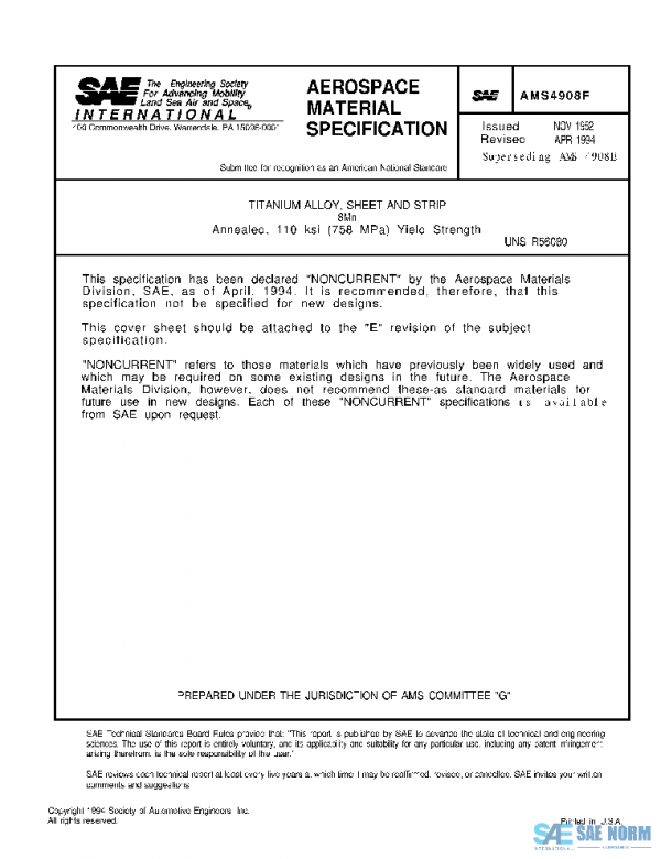 SAE AMS4908F PDF SAE AMS4908F PDF