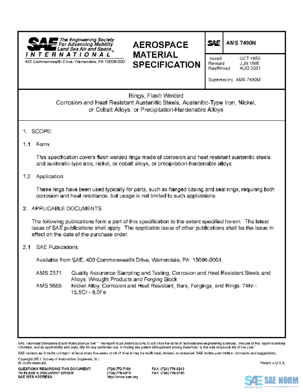 SAE AMS7490N PDF SAE AMS7490N PDF