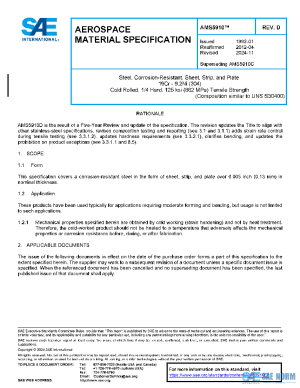 SAE AMS5910D PDF SAE AMS5910D PDF