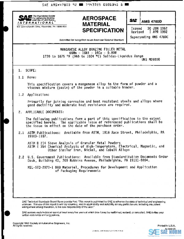 SAE AMS4780D PDF SAE AMS4780D PDF