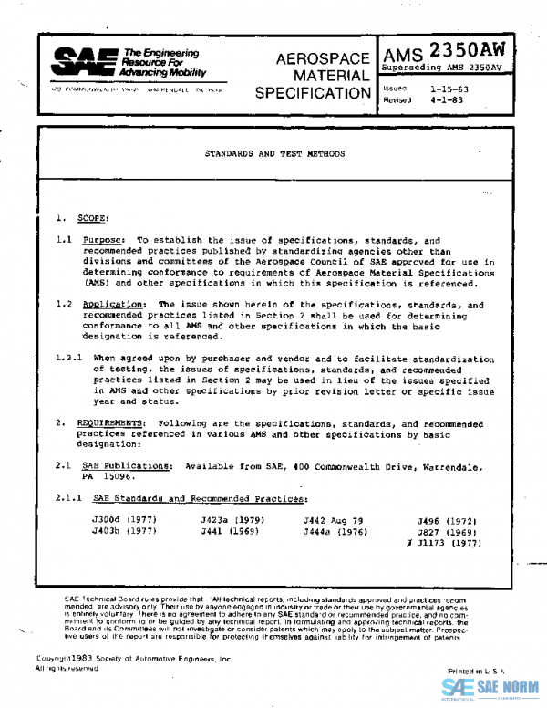 SAE AMS2350AW PDF SAE AMS2350AW PDF