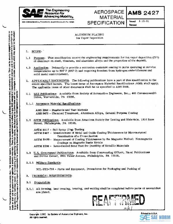 SAE AMS2427 PDF SAE AMS2427 PDF