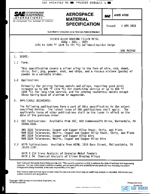 SAE AMS4762 PDF SAE AMS4762 PDF