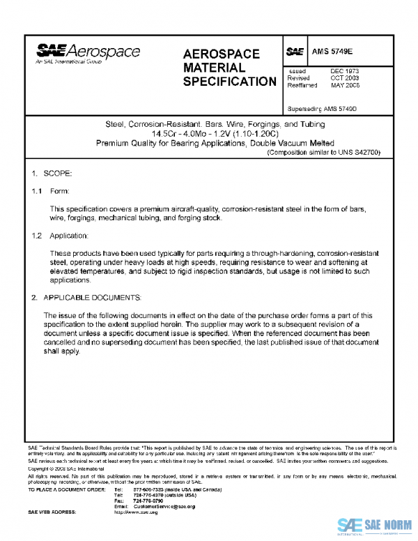 SAE AMS5749E PDF SAE AMS5749E PDF