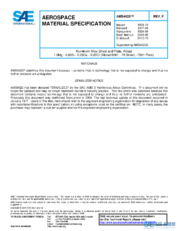 SAE AMS4023F PDF SAE AMS4023F PDF