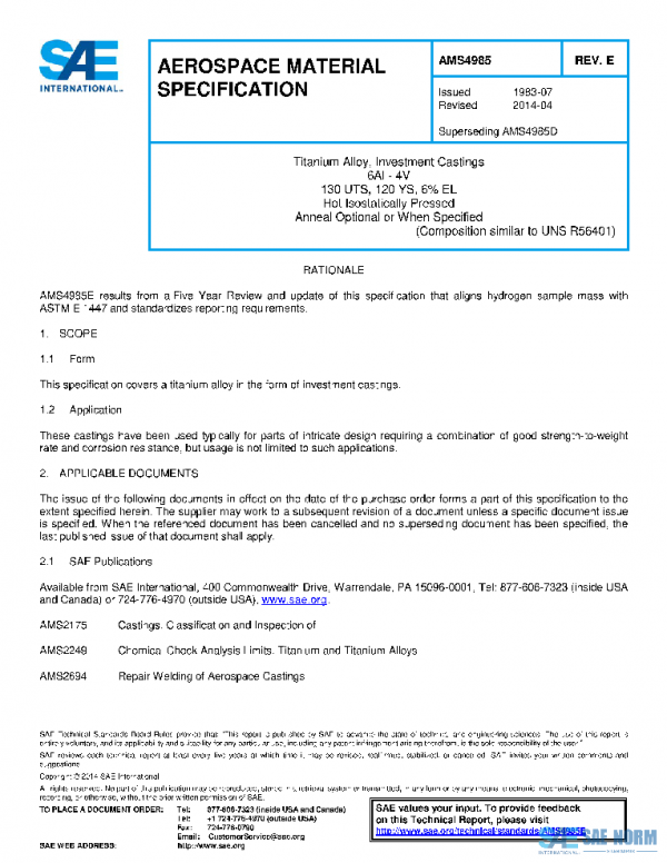SAE AMS4985E PDF SAE AMS4985E PDF