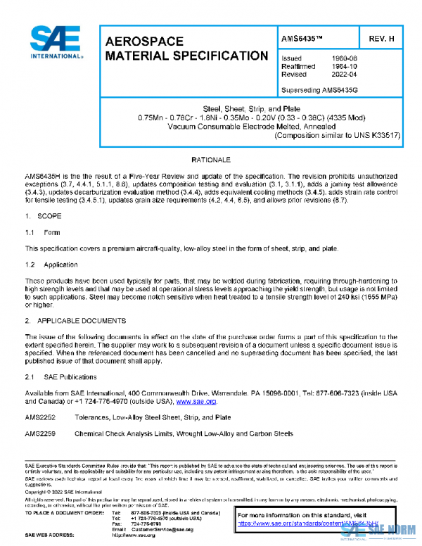 SAE AMS6435H PDF SAE AMS6435H PDF