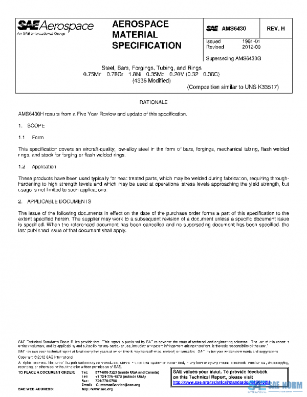 SAE AMS6430H PDF SAE AMS6430H PDF