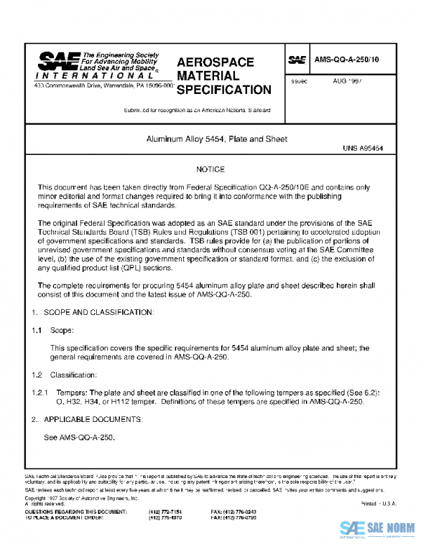 SAE AMSQQA250/10 PDF SAE AMSQQA250/10 PDF