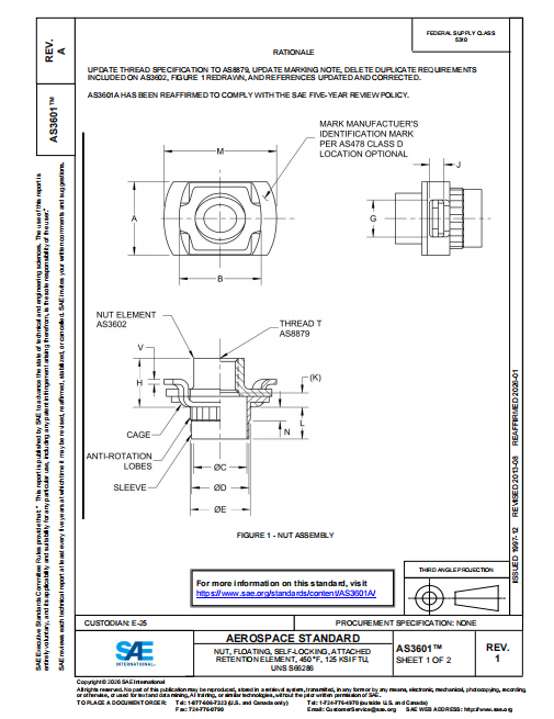 SAE AS3601A 2026 PDF