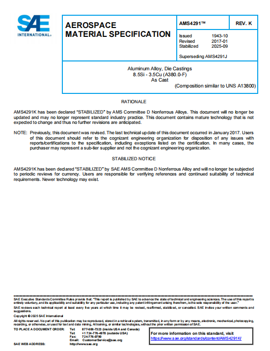 SAE AMS 4291K PDF 2025
