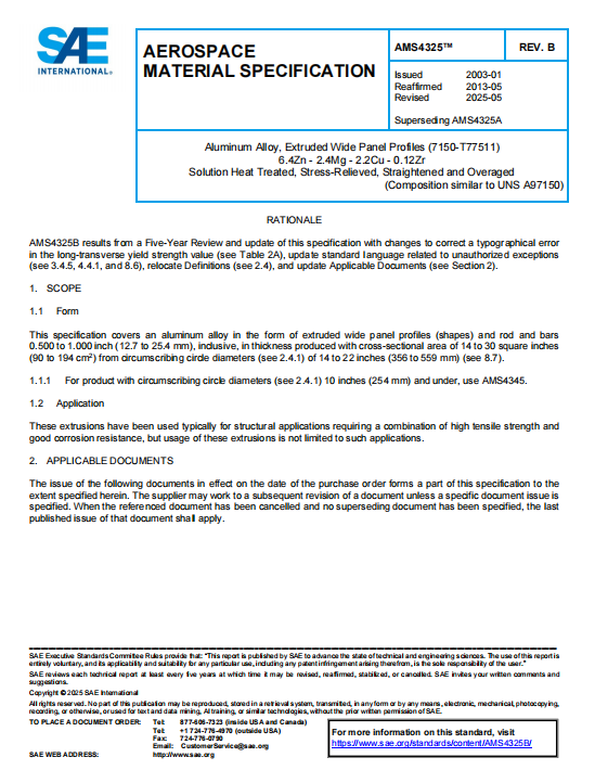 SAE AMS 4325B PDF 2025 SAE AMS 4325B PDF 2025