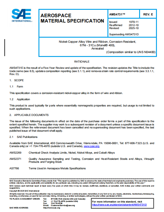 SAE AMS 4731E PDF 2025