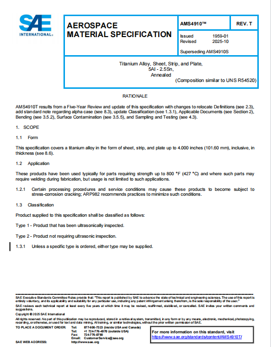 SAE AMS 4910T PDF 2025