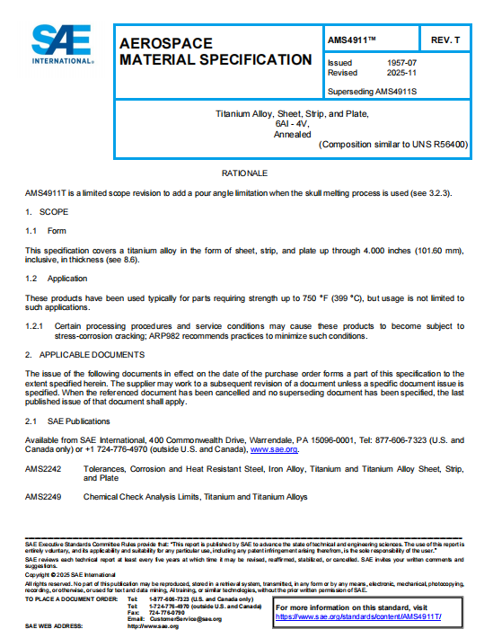 SAE AMS 4911T PDF 2025