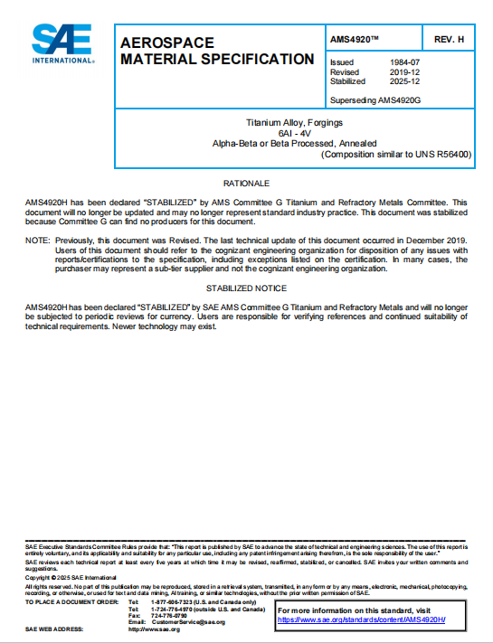 SAE AMS 4920H PDF 2025