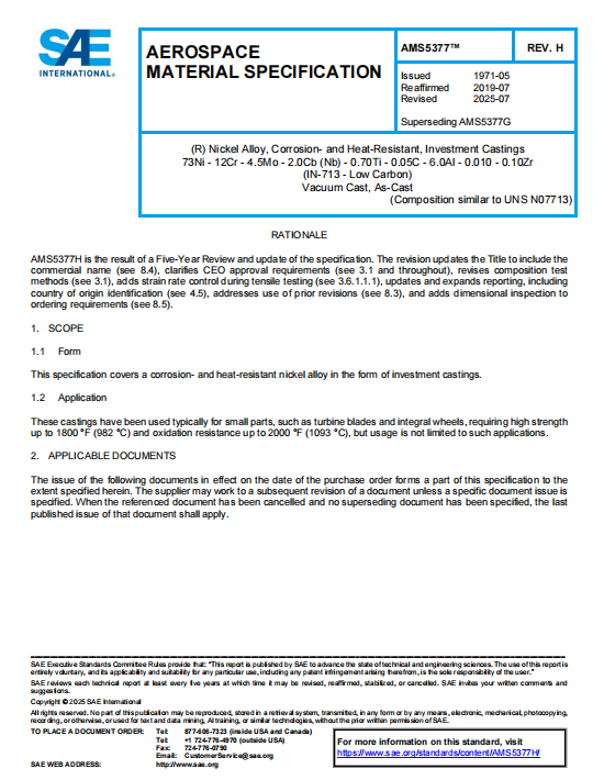SAE AMS 5377H PDF 2025