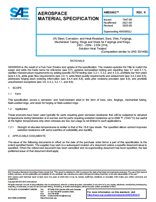 SAE AMS 5652K PDF 2025 SAE AMS 5652K PDF 2025