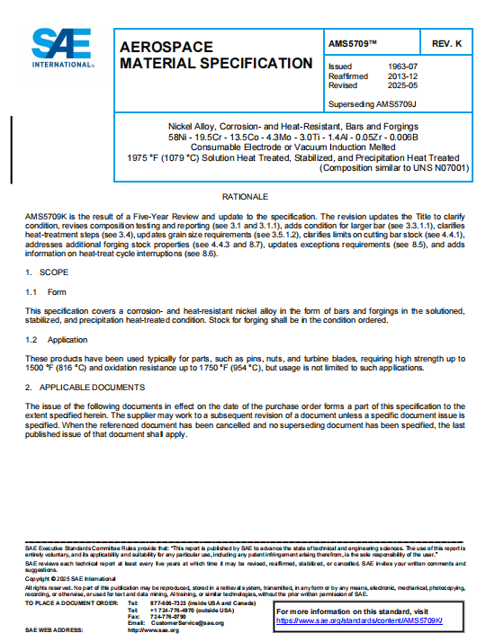 SAE AMS 5709K PDF 2025