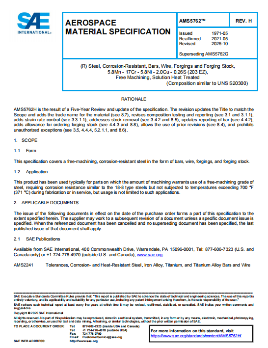 SAE AMS 5762H PDF 2025