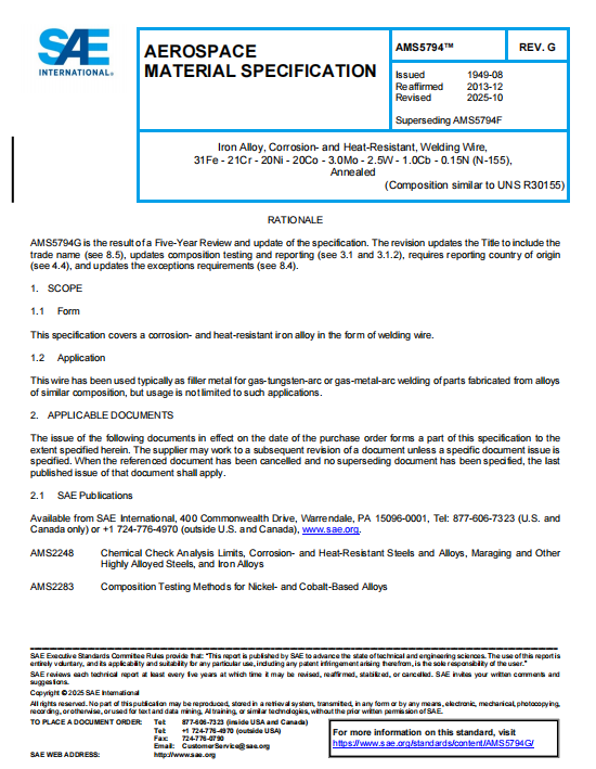 SAE AMS 5794G PDF 2025