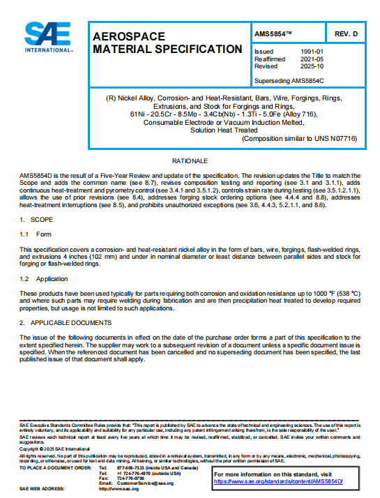 SAE AMS 5854D PDF 2025