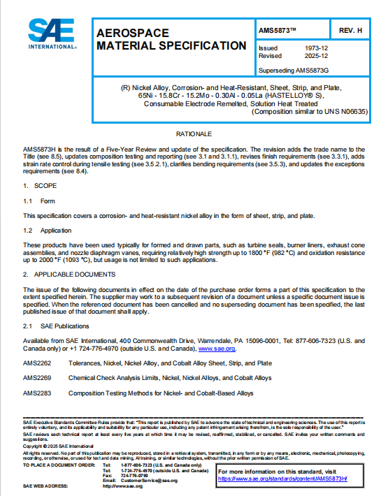 SAE AMS 5873H PDF 2025
