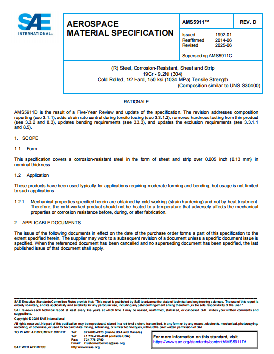 SAE AMS 5911D PDF 2025