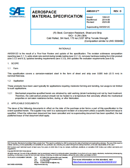 SAE AMS 5912D PDF 2025