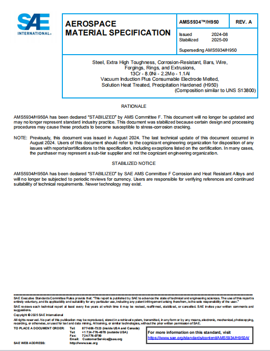 SAE AMS 5934-H950A PDF 2025