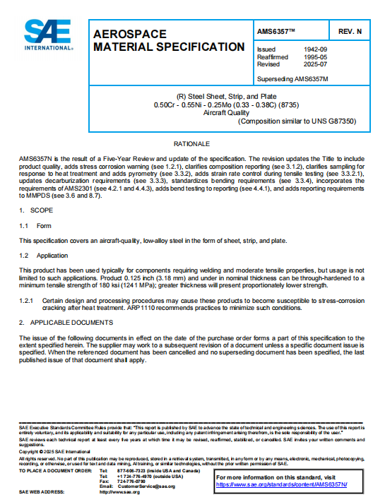 SAE AMS 6357N PDF 2025