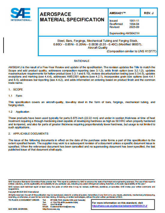 SAE AMS 6421J PDF 2025
