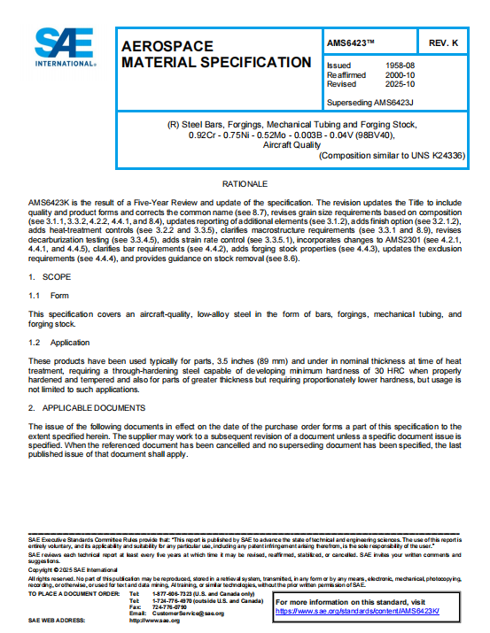 SAE AMS 6423K PDF 2025