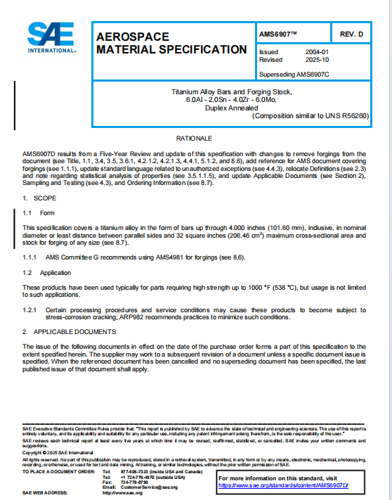 SAE AMS 6907D PDF 2025