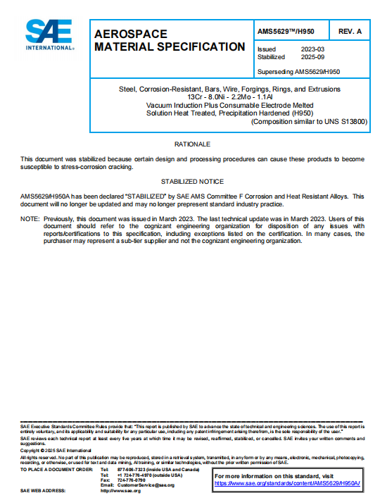 SAE AMS 5629-H950A PDF 2025 SAE AMS 5629-H950A PDF 2025